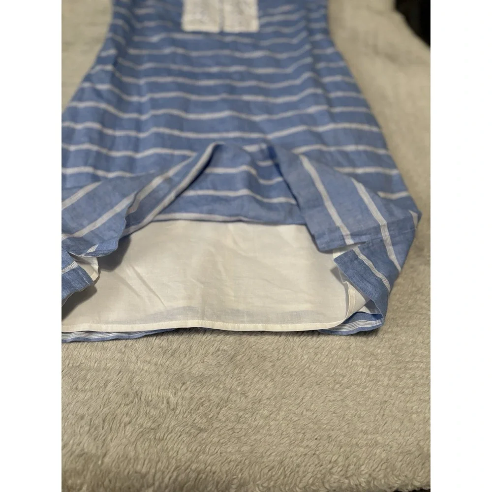 Talbots Linen‎ Blend Chambray Striped Shift Dress Size 6 Blue White Sleeveless